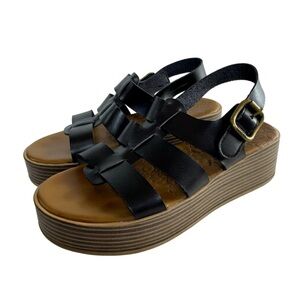Blowfish Malibu Black Vegan Leather Wood-effect Sole Platform Sandals